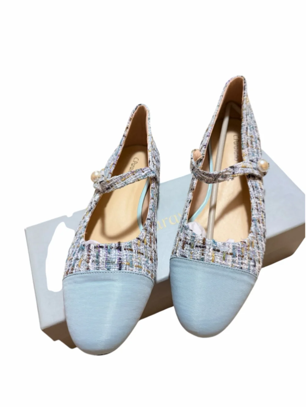 Women's C. Paravano Tweed Mary Jane Flats in Blue and Multicolor